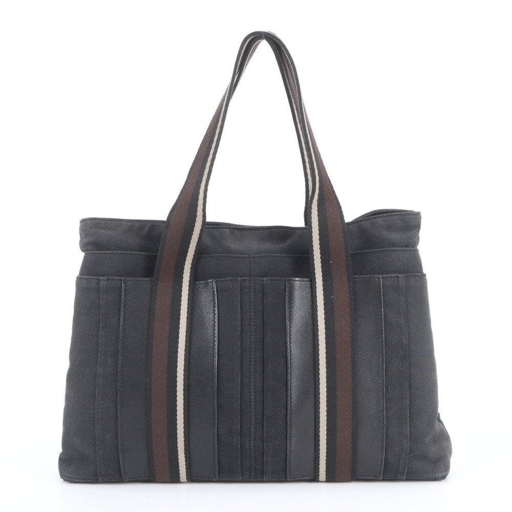 Hermes Troca Horizontal Leather Canvas Tote Bag Shoulder Business Black Men's